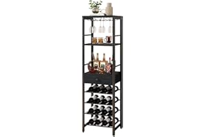 IBUYKE Wine Rack Freestanding Floor, Bar Cabinet for Liquor and Glasses,Coffee Bar Cabinet 4-Tier Wood bar Cabinet,Glass Hold