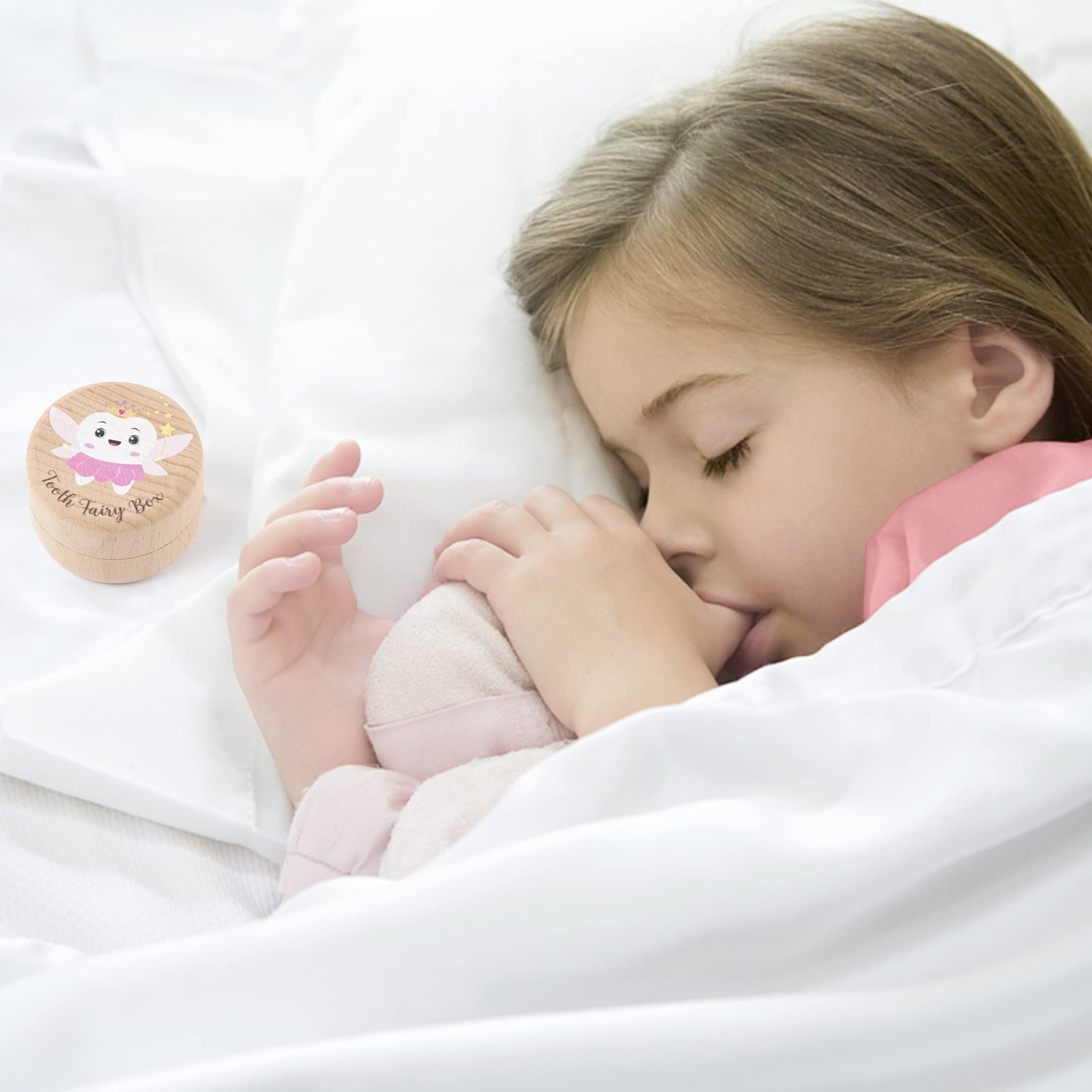 Colorful Tooth Fairy Box for Girl Wooden Tooth Fairy Keepsake Box to Place Under Pillow Cute Lost Milk Dentition Holder Baby Toddler Memory Case for Baby Shower Birthday Gift