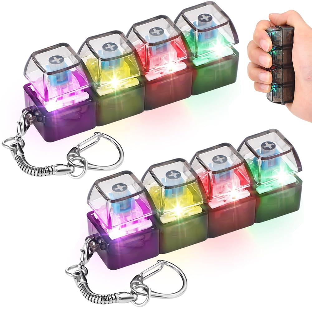Keyboard Fidget Toy, Fidget Toys for Adults with LED light, 2 Pcs Keychain Keyboard Clicker, Cool Gadgets Stress Anxiety Relief Toys for Adults & Kids Decompression Gift