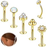 Vegolita 14G 5Pcs Surgical Steel Floating Belly Ring for Women Flat Back Petite Belly Button Ring Convex Base CZ Navel Ring Internally Threaded Curved Barbell Belly Piercing Jewelry 8/10/12/14mm