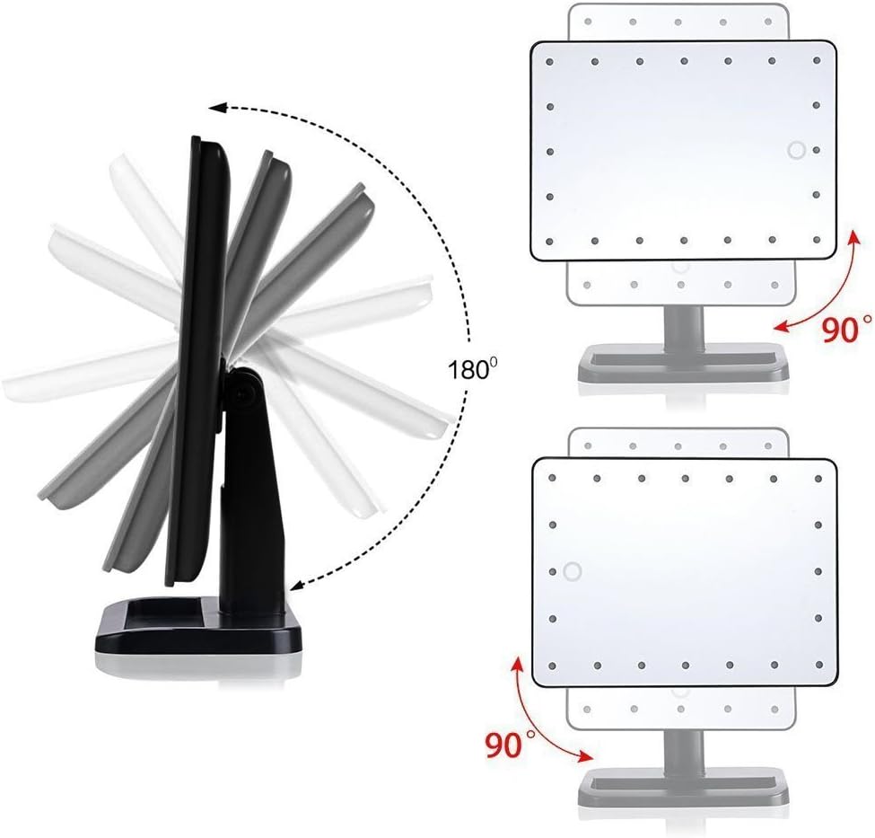 Lighted Makeup Mirror With USB Touch Screen Lighted Vanity Mirror 180 Degree Free Rotation LED Makeup Mirror with Removable 10x Magnifying Spot Mirror, Portable LED Magnified Mirror (Black)