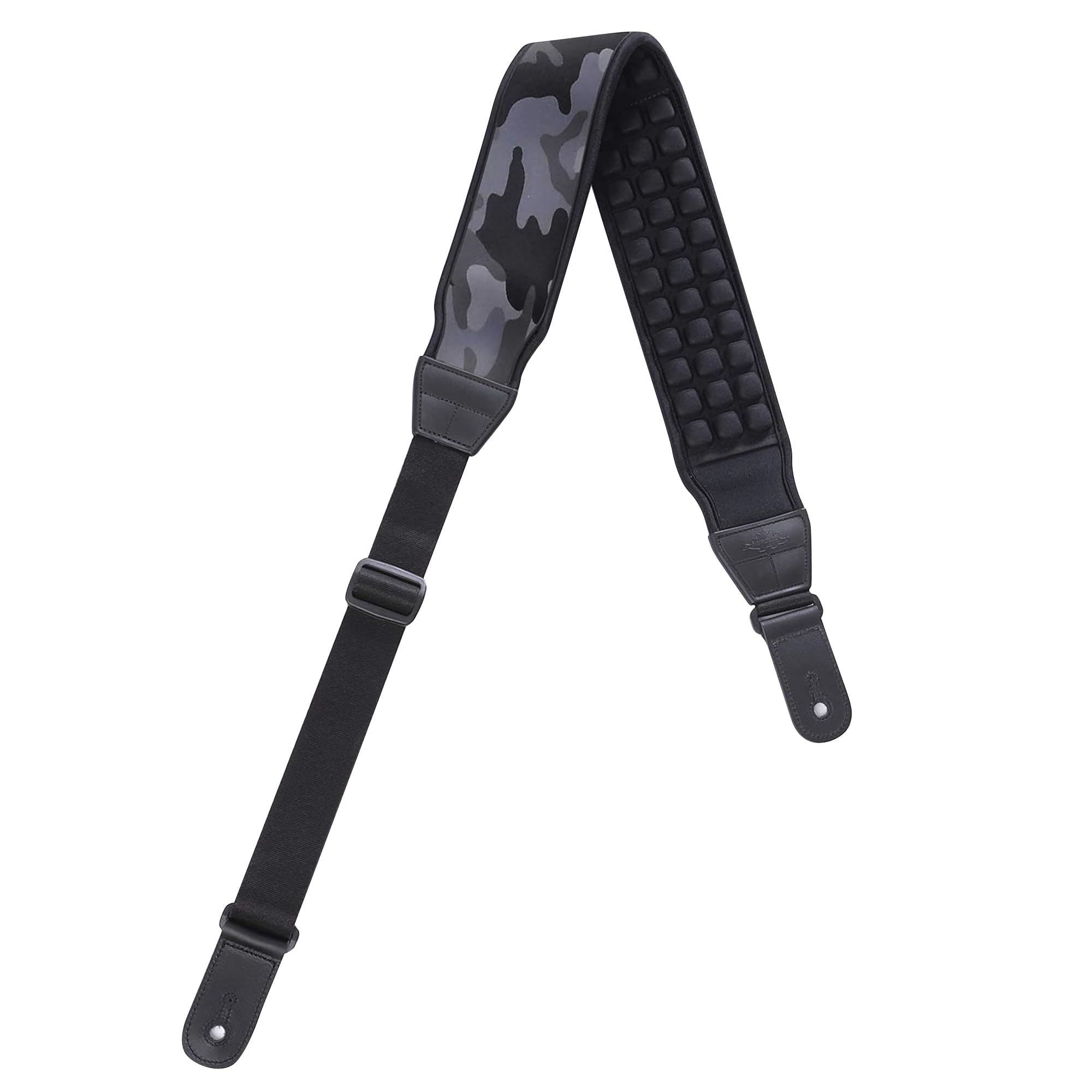 KLIQ Music Gear AirCell Guitar Strap for Bass & Electric Guitar with 3" Wide Neoprene Pad and Adjustable Length (Regular, Black-Grey (Camo))