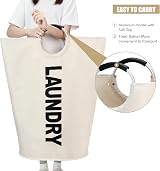 Maxsilan 125L X-Large Collapsible Laundry Basket - Beige Freestanding Hamper view 5
