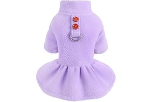 WANSOMMY Fleece Dog Dress with D-Ring Dog Sweater for Small Dogs Girl Fall Winter Dog Clothes Warm Puppy Sweater Pet Sweater for Small Dogs Cat Clothing, Size XXS, Color Purple