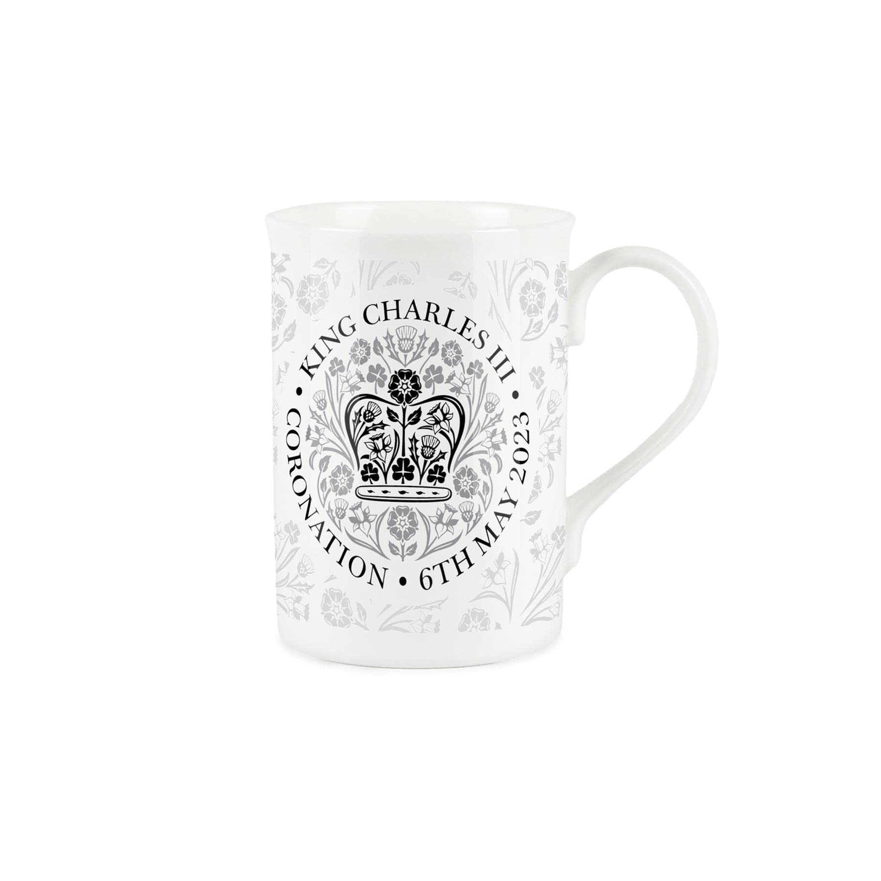 Purely Home King Charles III Coronation 2023 Mug - Fine Bone China Black and White Commemorative Official Emblem Mug Coffee/Tea Gift