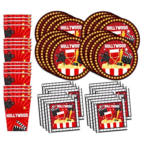 Hollywood Movie Night Birthday Party Supplies Set Plates Napkins Cups Tableware Kit for 16