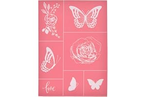 YeulionCraft Self-Adhesive Silk Screen Printing Stencil Mesh Transfers for DIY T-shirt Pillow Fabric Painting Paper Decoration, Butterfly and Flower