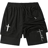 GORGLITTER Men's 2 in 1 Graphic Gym Shorts Casual Quick Dry Drawstring Mesh Athletic Running Shorts with Liner