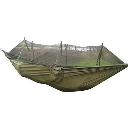 Rrimin Portable Camping Outdoor Hammock Nylon + Mosquito Net Army Green