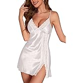 Rigeri Silk Nightgown Sexy Chemise Silk Slip Dress with Side Slit Lingerie for Women S-XXL