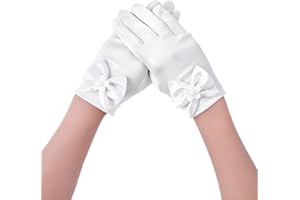 HaiFafafaing First Communion Gloves for Girls White Princess Gloves with Bow 3-12 Years Stretch Satin Dress Princess Glove for Tea Party Wedding Gorgeous Formal Pageant Birthday Party