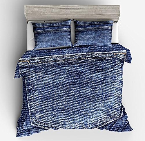 SxinHome King Size 3D Bedding Set,Blue Jeans Backpocket Printed Duvet Cover Set for Teen Boys&amp;Girls,3pcs 1 Duvet Cover 2 Pillowcases(no Comforter inside)