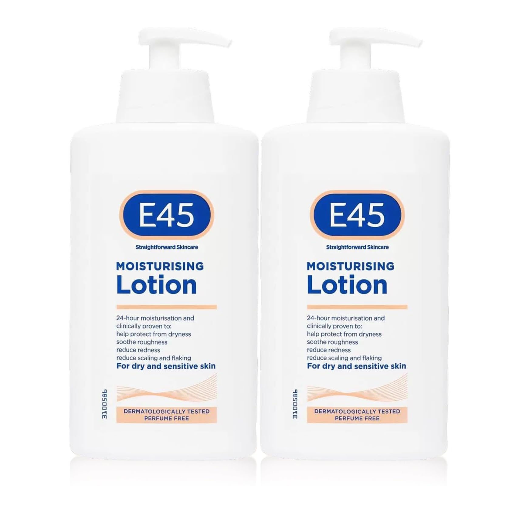 E45 Dermatological Moisturising Lotion, 500 ml x 2