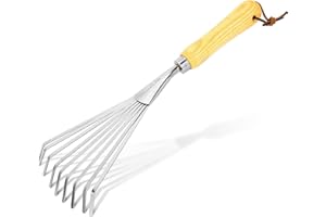 KLDOLLAR Hand Rakes, Garden Stainless Steel Hand Rake Soil Tiller with Ergonomic Handle, Small Leaf Rakes Great for Gardening, Garden Sweep Yard Flower Beds Tool
