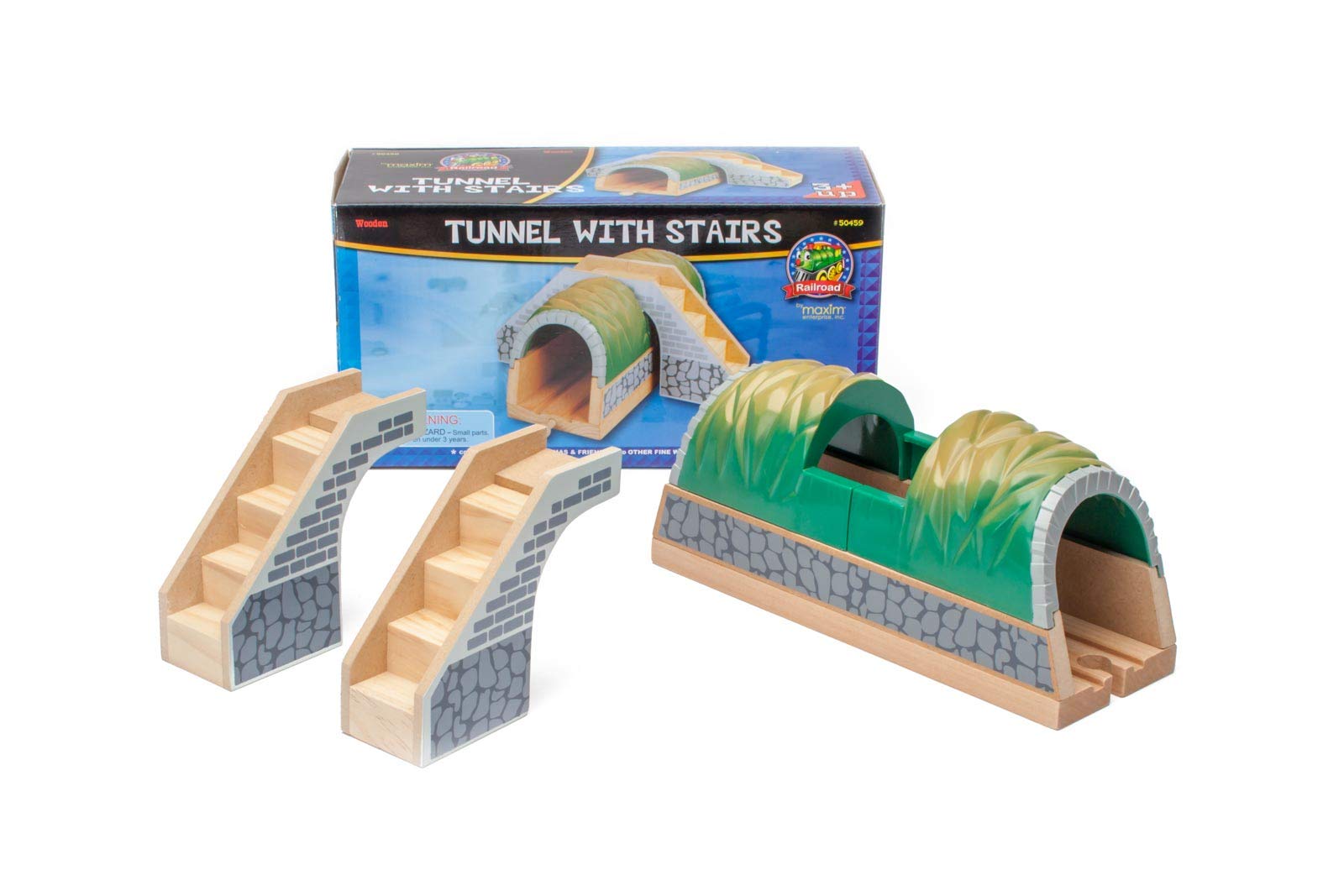 inc. Wooden Train Tunnel with Stairs, Wooden Train Track Accessories, Colorful Play Tunnel for Train Enthusiasts, Compatible with Thomas & Friends, Brio, and All Major Brands