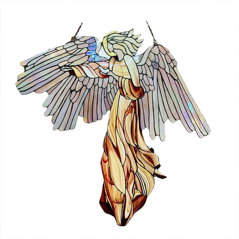 Angel Suncatcher Window Panel Hanging Decoration, Stained Glass Acrylic Suncatcher Sun Catcher Spring Ornament Garden Pendant