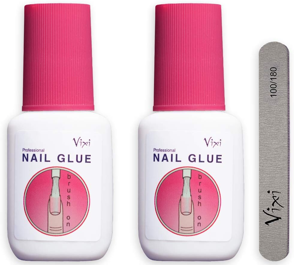 2 x 15g By Vixi EXTRA STRONG NAIL GLUE with BRUSH and FREE PREP FILE