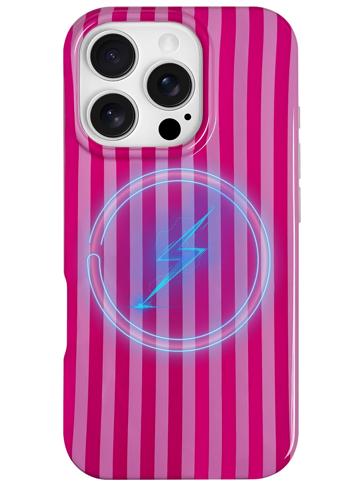 Yeddabox for iPhone 16 Pro Max Case with Magsafe Cute Striped Phone Case Soft TPU Slim Shockproof Phone Cover for Women Girls, Hot Pink