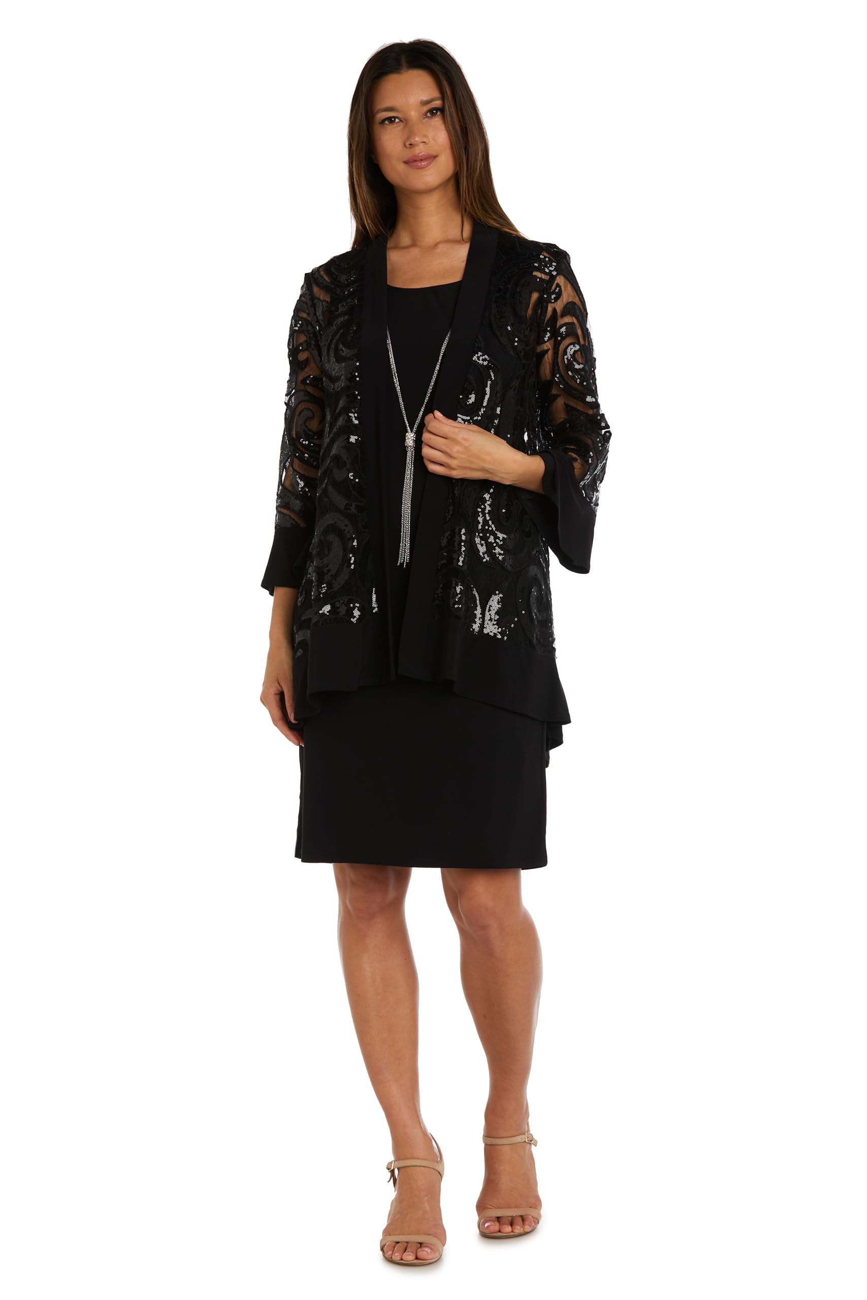 R&M Richards Women’s Plus Size Radiant in Lace Dress Set, Black