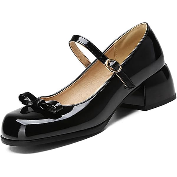 Women's Mary Jane Block Heel Shoes - Platform Pumps With Bow Detail