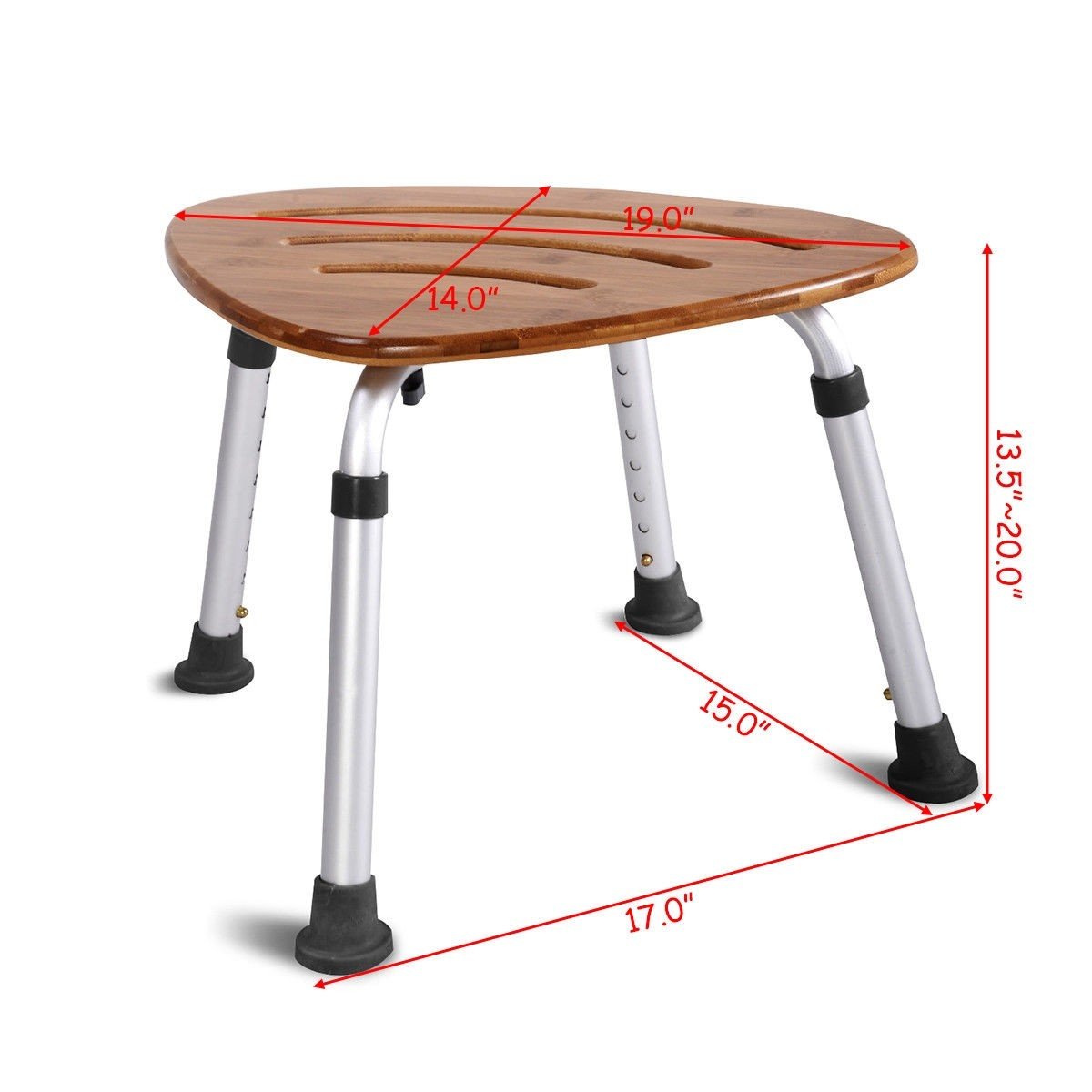 Bamboo Bath Seat Waterjoy Shower Chair With 8 Height Adjustments Triangular Fanshaped