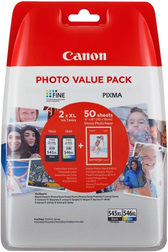 OFFICE Partner Canon PG-545XL Black & CL-546XL Color Ink + Photo Paper Value