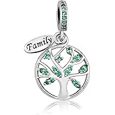 MiiFort Family Tree Dangle Charms fit Pandora Charm Bracelets Birthday Jewelry Gift for Women Daughter Love Heart Green Cubic Zirconia