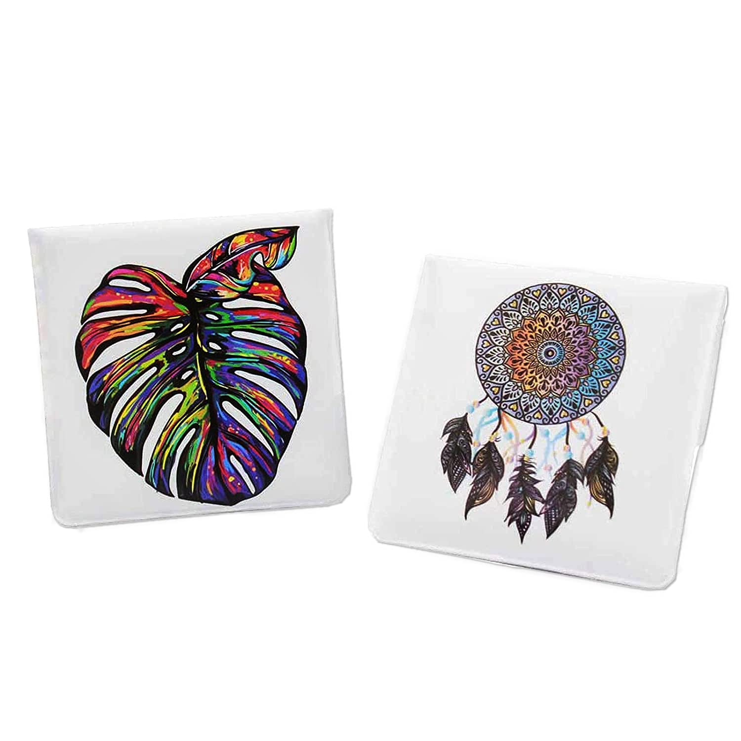 Xhuan 2 pocket ashtray grey bags - fireproof PVC - scent free - portable compact - uniquely designed colorful leaves and pendant patterns