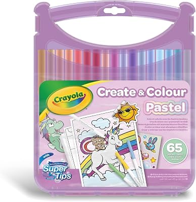 Pastel - Set Valigetta Pennarelli Lavabili SuperTips, 65 pezzi, Colori Assortiti Pastello, Attività Creativa e Regalo per Bambini, da 4 anni