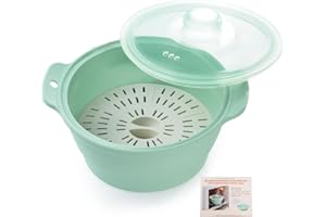 Collapsible Silicone Microwave Vegetable Steamer with Removable Steam Rack, AODISTUCE 42oz BPA-Free Silicone Steamer for Cook