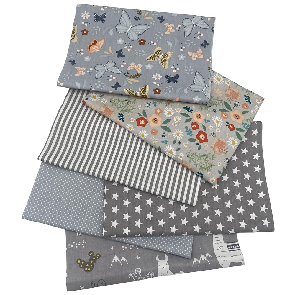 Jukway 6Pcs Cotton Fabric Squares 50 x 50 cm Printed Patterns Precut Textile Handmade Craft Patchwork Cotton Fabric Bundle for Sewing, Quilting, DIY Decoration, Scrapbooking, Handwork (Grey) — image 1