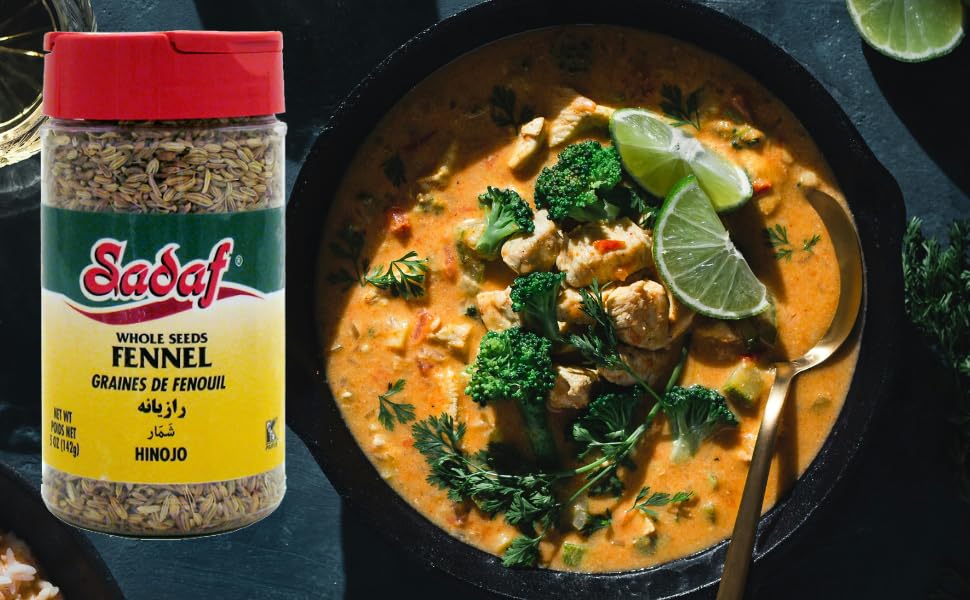 Sadaf Whole Fennel Seeds 5oz - Kosher Halal Spice for Cooking, Teas, Soups & Curries - Shaker Top Bottle