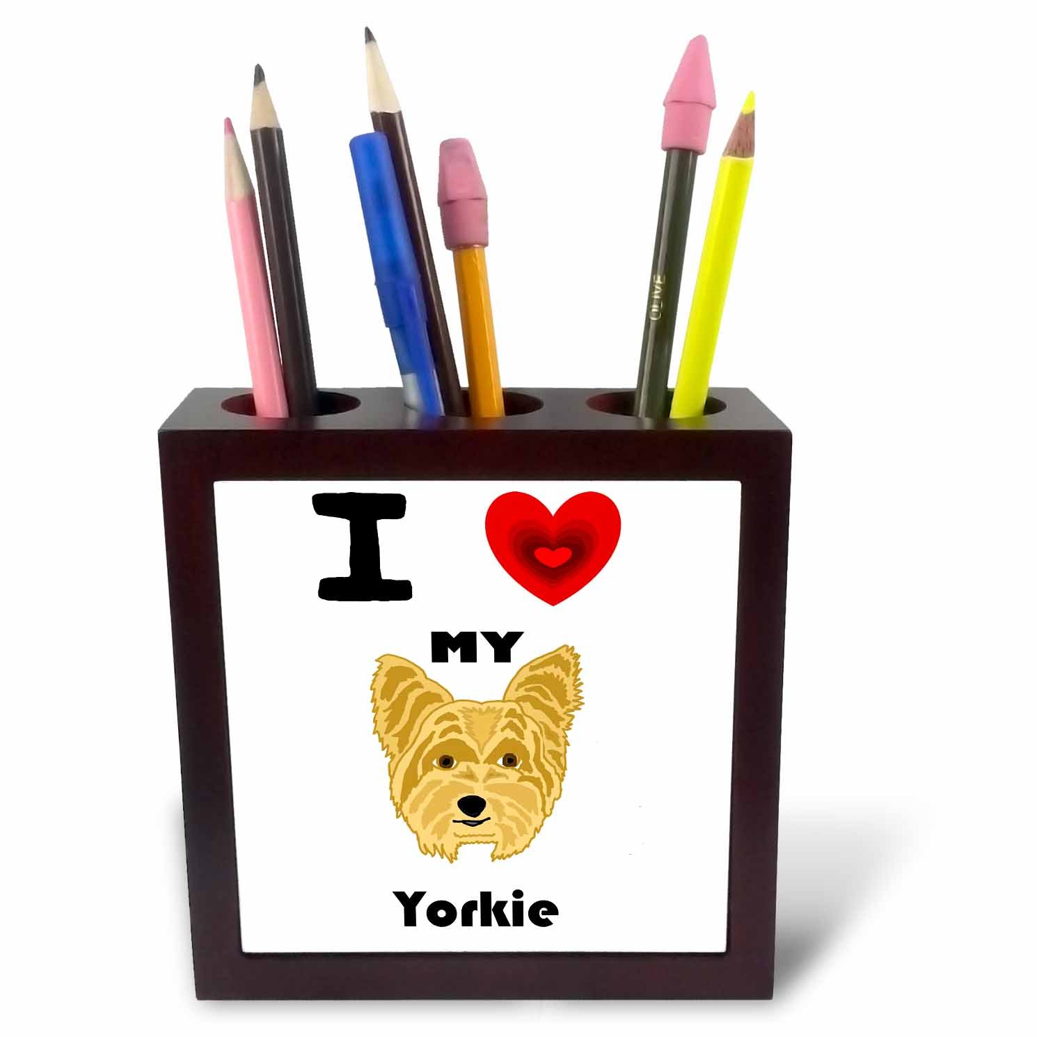 3dRose Funny Cute I Love My Yorkie Yorkshire Terrier Dog Art-Tile Pen Holder, 5-Inch (Ph_256406_1), 5 Inches