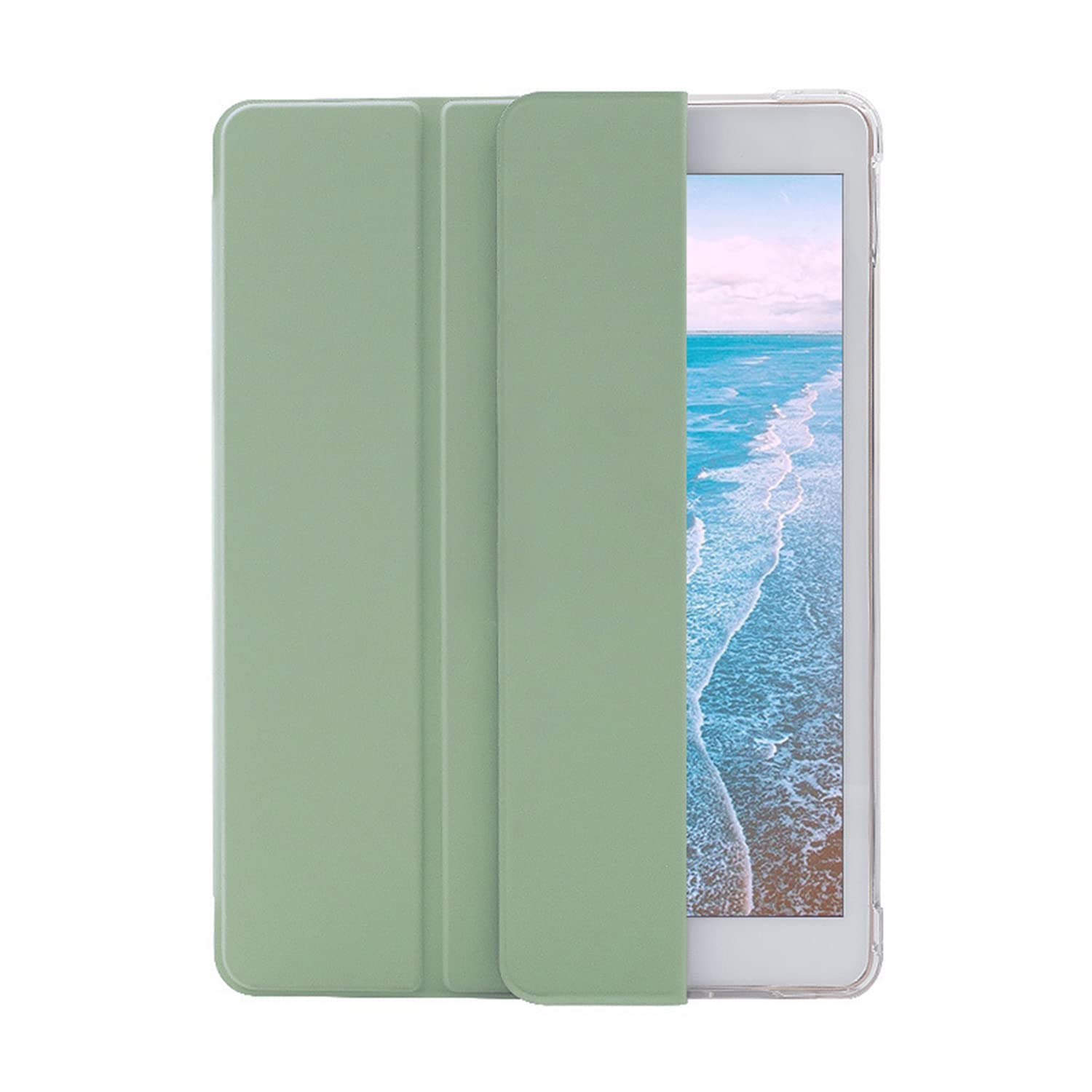 HUEZOE iPad 10.2 Inch Case, iPad 9/8/7 Generation (2021/2020/2019 Model Model), Folding Stand Protective Case with Pen Holder, Cover with Awaken/Sleep, Matcha Green