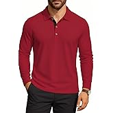 KUYIGO Men's Long Sleeve Polo Shirts Casual Slim Fit Basic Designed Cotton Shirt Tops