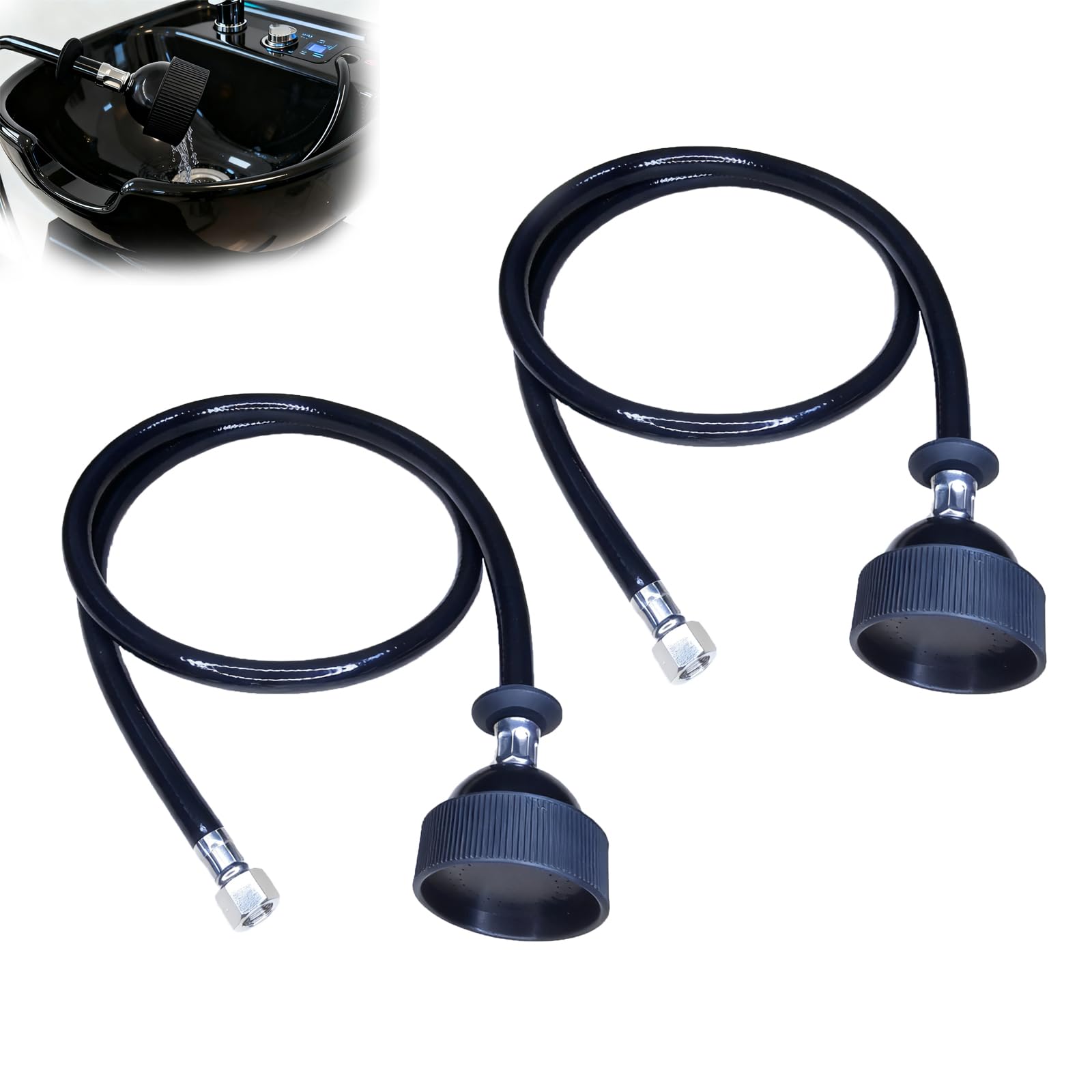 Photo 1 of *only one*2 Pcs Shampoo Bowl Sprayer Head with Black Rubber Hose Kit 1/4" Thread for Salon Sink Barber Shop Spa Basin & Most Commercial Shampoo Systems