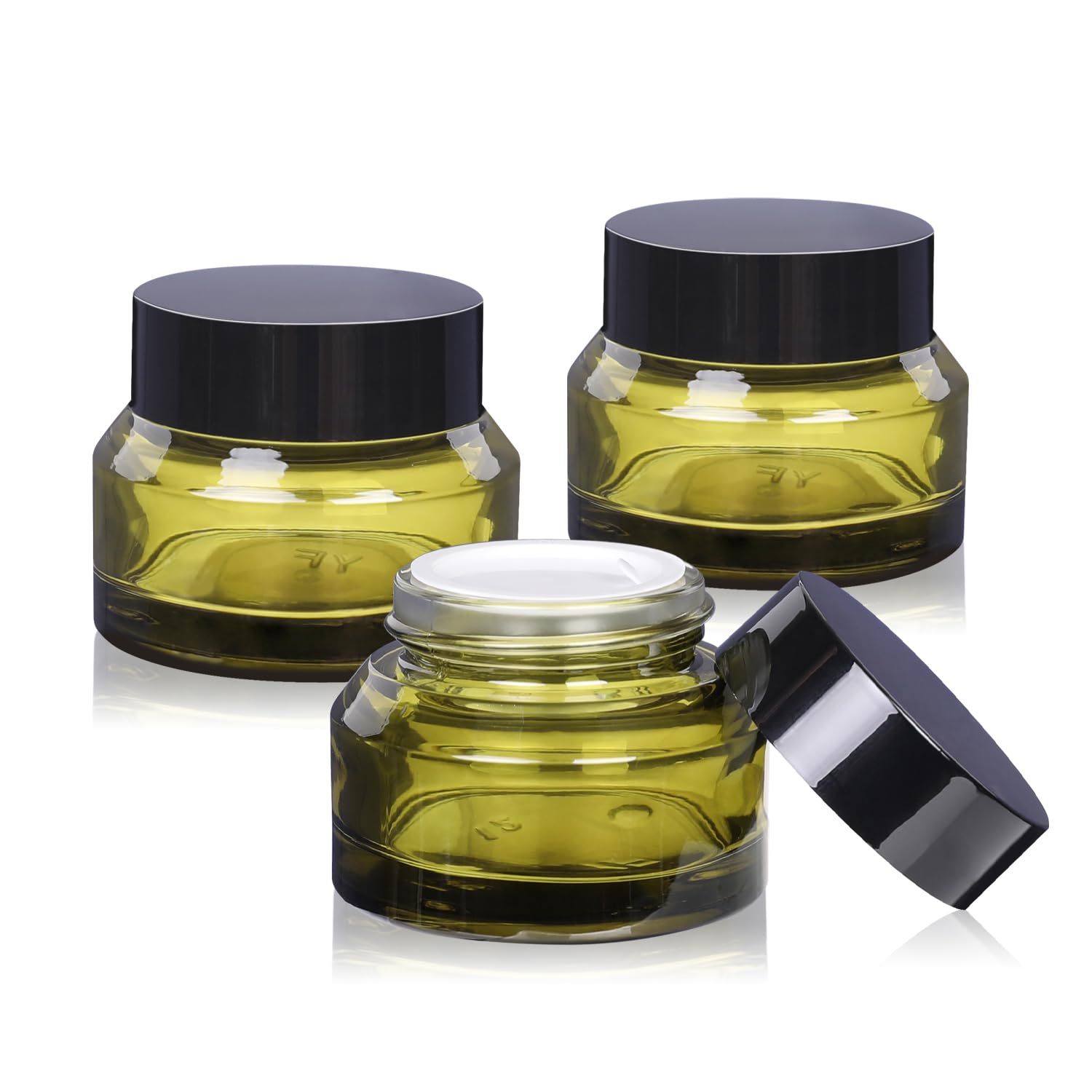 Photo 1 of 1.7 oz Glass Cosmetic Jars With Lids, 3 Pack Small Containers, 50 ml Green Empty Makeup Jars for Sample, Cream, Lotion