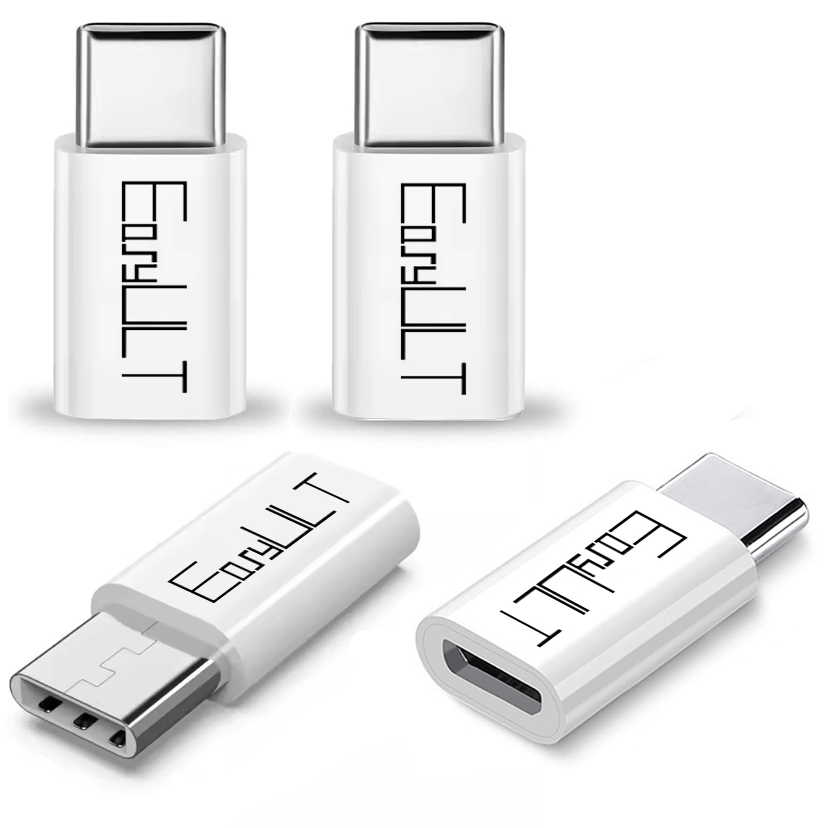EasyULT 4 Pack Micro USB to USB-C Adapter, Type C (Male) to Micro USB (Female) Converter Type C Adapter Compatible with Galaxy S8/S8+, S20 Note 20, Huawei P10 Plus/Honor 8, LG G6 and More(White)