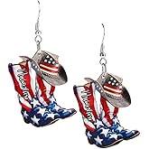 American Flag Wooden Dangle Earrings 4th of July Patriotic Bow Drop Earrings Vintage Western Independence Day Earrings Gifts Jewelry for Women