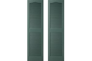 Builders Edge 14.5 in. W x 80 in. H Builders Edge, Standard Cathedral Top Center Mullion, Open Louver Shutters, Includes Matching Installation Spikes (Per Pair), 028 - Forest Green