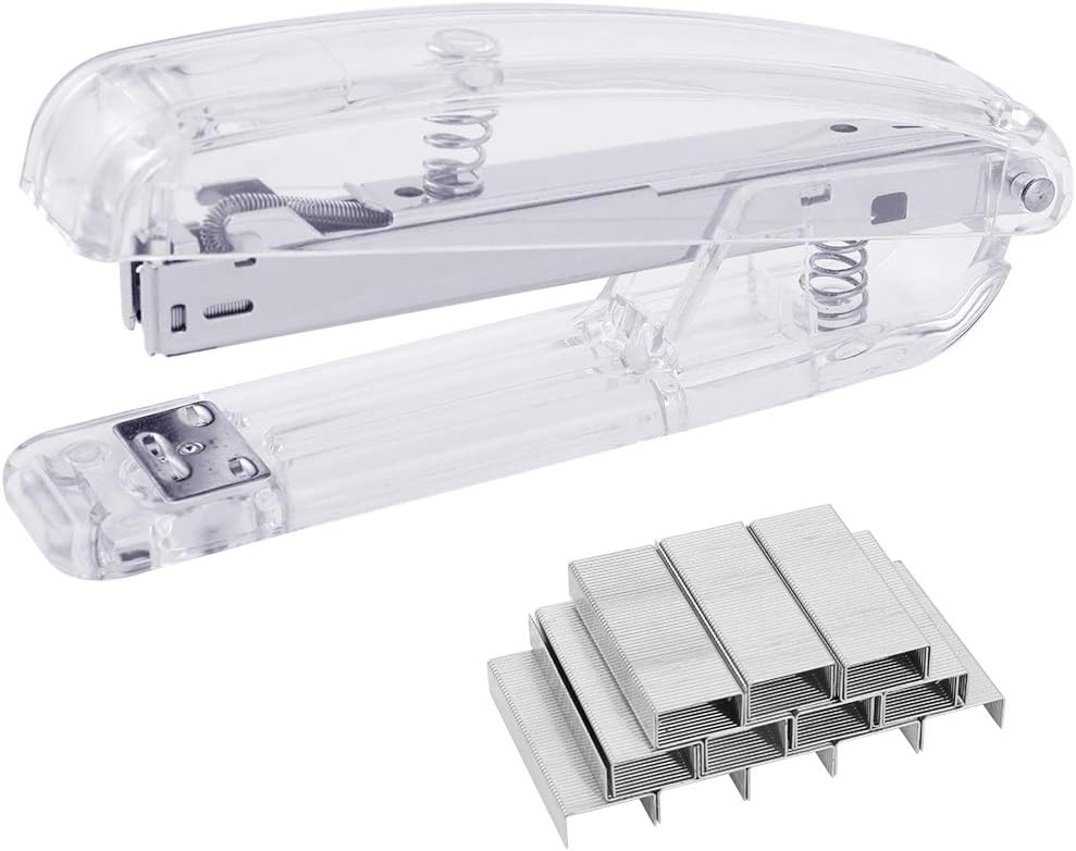 DragonflyDreams Rose Gold Stapler Desktop Stapler with 1000 Pieces Silver Staples School Office Supplies Desk Accessory(Clear)