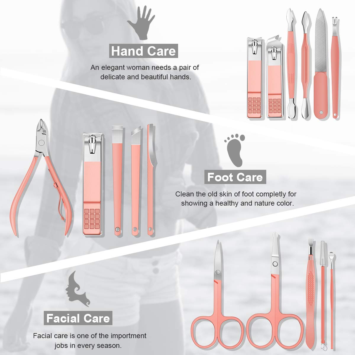 Leipple Manicure Set Professional Nail Clipper Kit Pedicure Kit - 16 pcs Stainless Steel Grooming Kit - Nail Care Tools with Luxurious Leather Travel Case (Pink) : Beauty