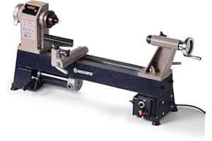 WOODSTARTER 12" x 18" Wood Turning Lathe, 1 HP Benchtop Woodworking Lathe with Variable Speed 650-3800 RPM, Dual-Function Design with Extension Ports for Belt Sander or Grinding Wheel or Rotary Kit