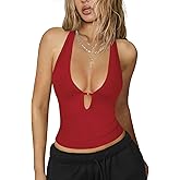 Hragc Womens Sexy Deep V Neck Halter Tops for Women Ribbed Racerback Tank Slim Fit Trendy Y2k Summer Going Out Sleeveless Top