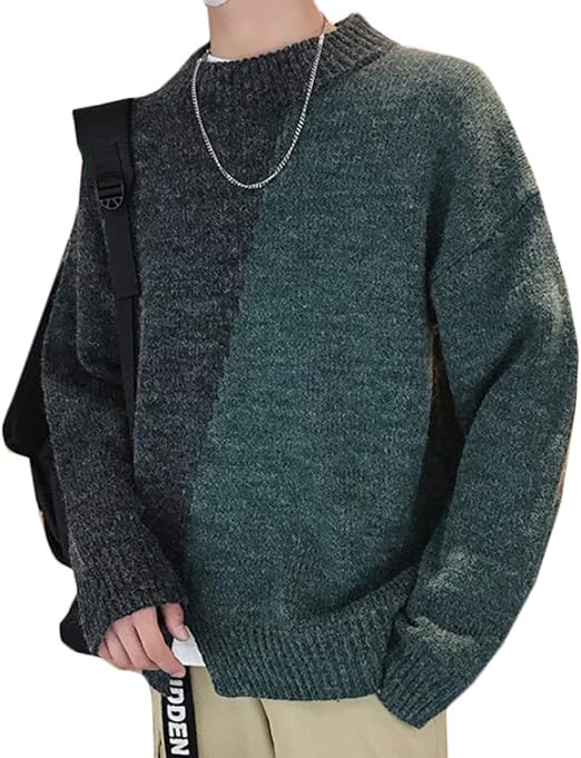 Amazon Yyq Shop ニットセーター メンズ 長袖 ゆったり プルオーバー ニット バイカラー セーター クルーネック切り替え おしゃれ トップス 個性的 スタイリッシュ 秋 冬 セーター 通販