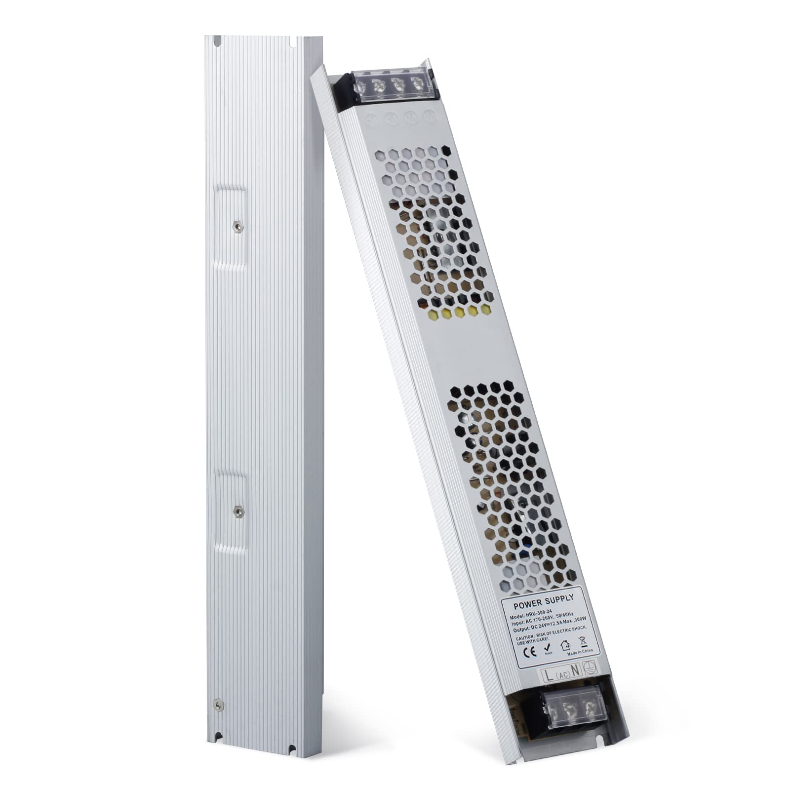 YAYZA! LED Driver 24V 300W Power Supply 240V AC to DC 24V Transformer 12.5A, IP20 Ultra Thin Lights Adapter, Low Voltage for Indoor Strip Lights MR11 MR16 Bulbs