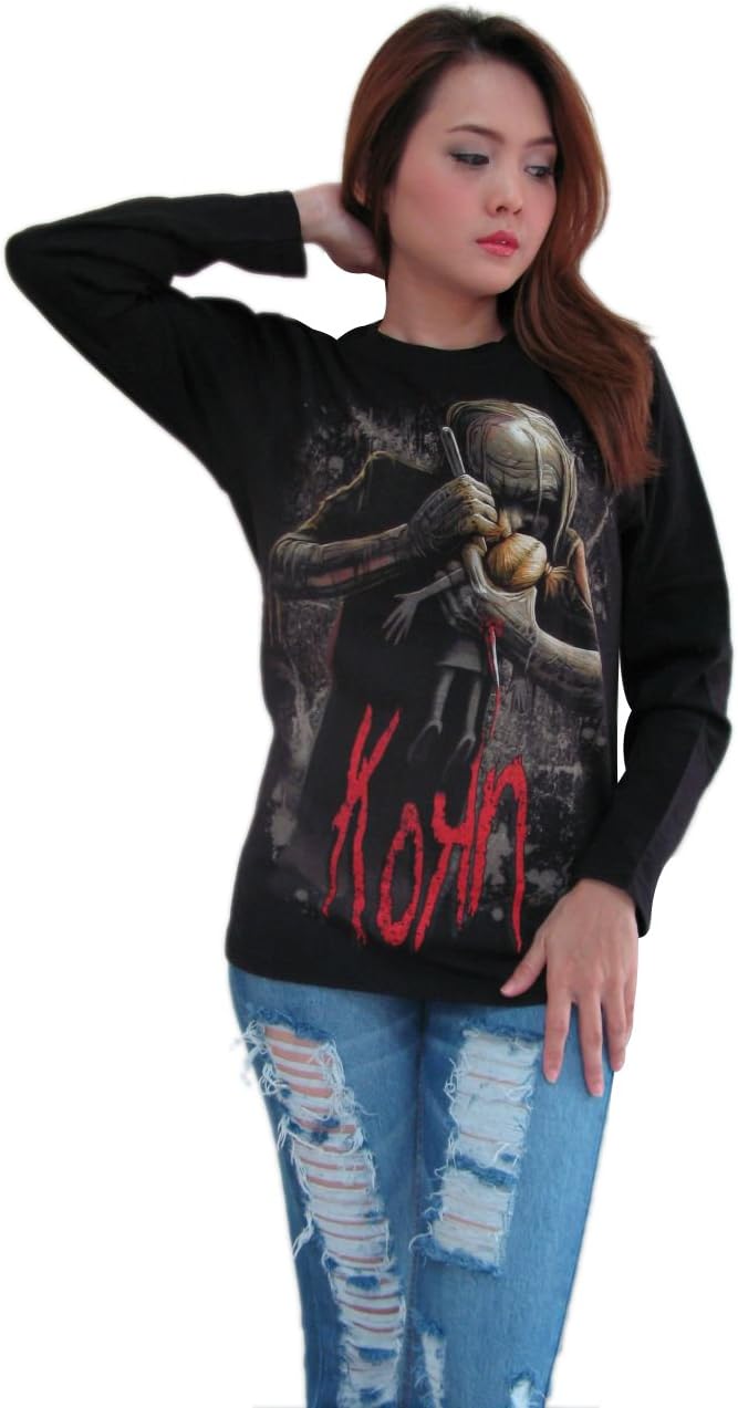 rerock4ever Women's Korn Voodoo Doll Rock Music Long Sleeve T-Shirt Black