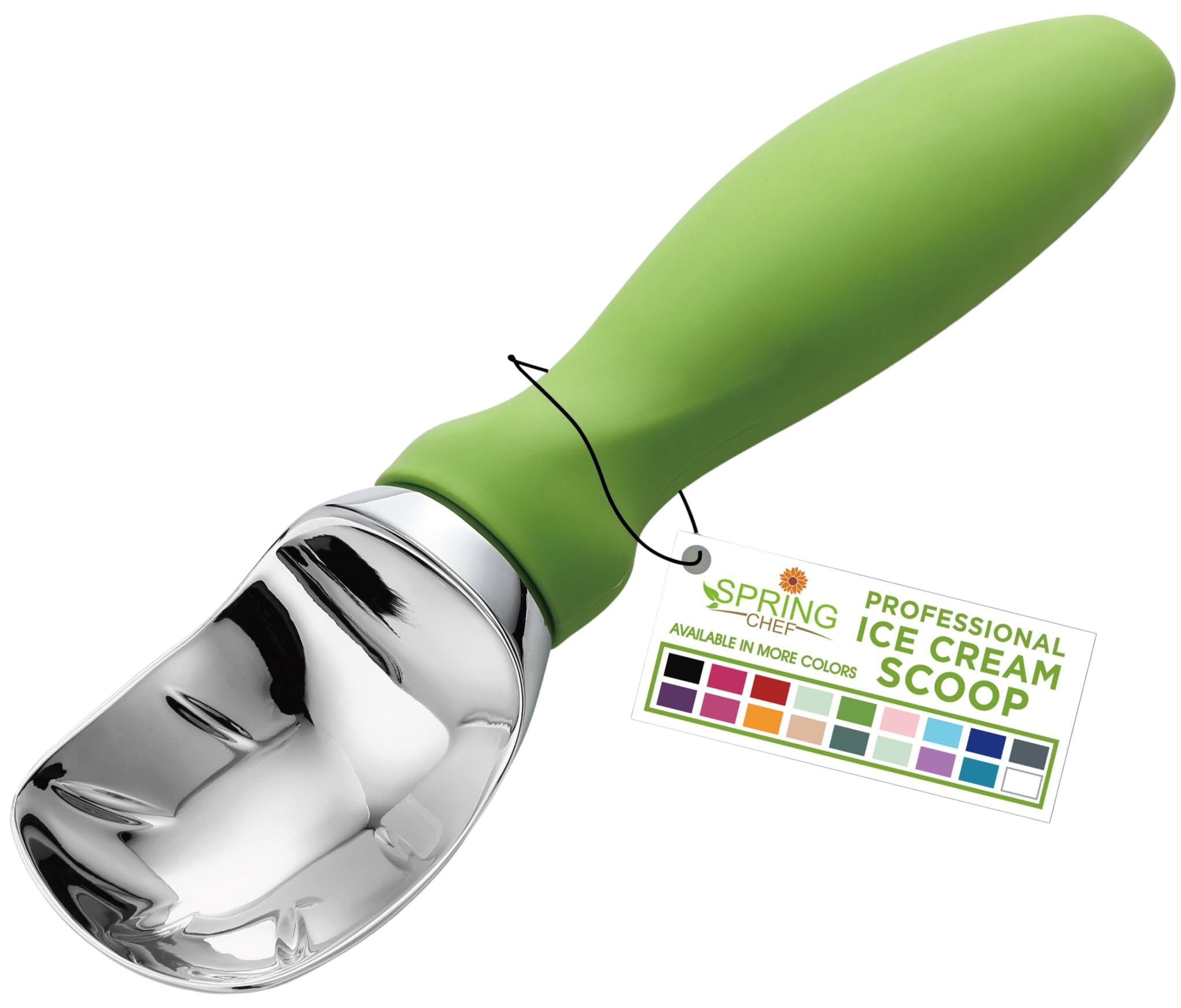 Spring Chef Ice Cream Scoop with Comfortable Handle, Professional Heavy Duty Heavy Duty Kitchen Tool for Cookie Dough, Gelato, Sorbet, Green