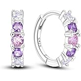 Hapour Purple Earrings for Women Teen, 925 Sterling Silver Huggies Hoop Earrings with Pink Purple Cubic Zirconia, Small Size, Hypoallergenic Fashion Lightweight Earrings