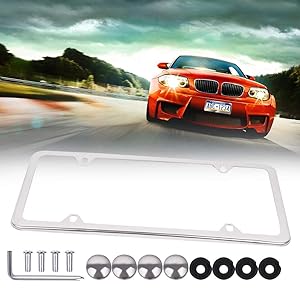 ECCPP License Plate Frame Protect Plates Universal License Plate Covers with Screws for US Vehicles (1Pcs 4 Holes Silver)